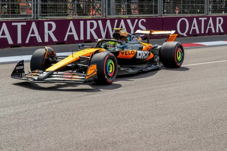 BAKU, AZERBAIJAN - September 19, 2025: Lando Norris, from United Kingdom competes for McLaren F1. Practice for the 2025 Formula 1 Azerbaijan Grand Prix