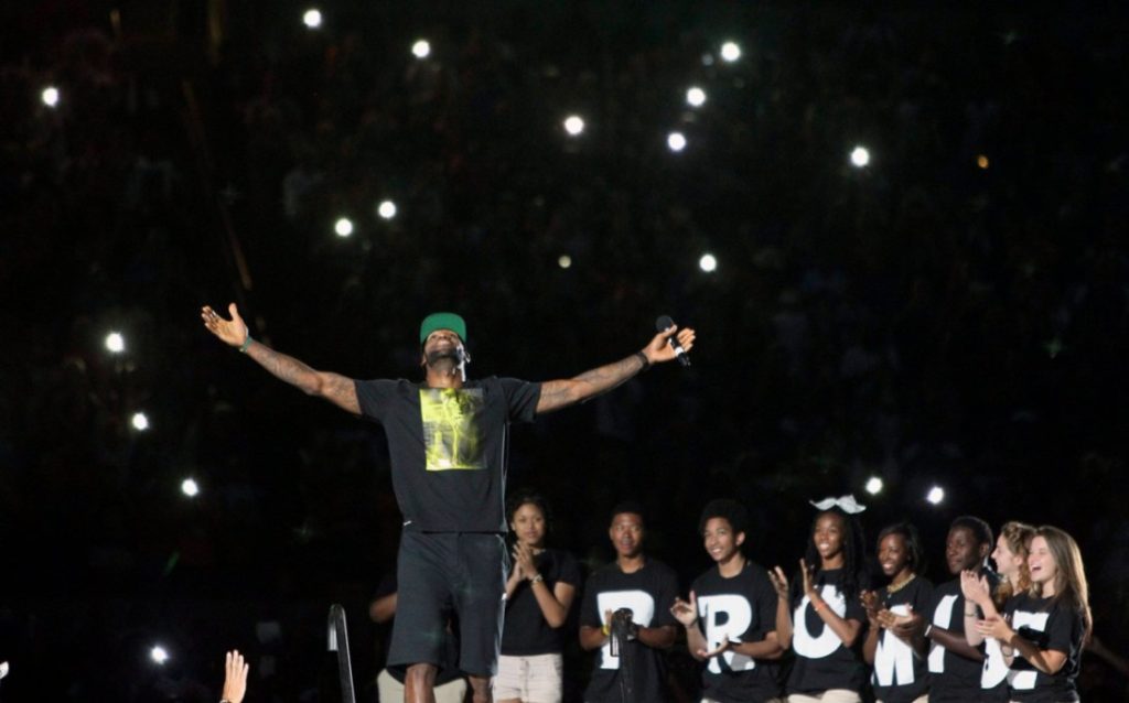 LeBron James on stage at I PROMISE Family Reunion event