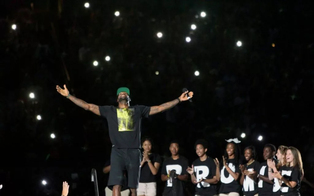 LeBron James on stage at I PROMISE Family Reunion event