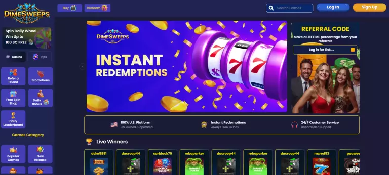 DimeSweeps Casino Pros and Cons Homepage