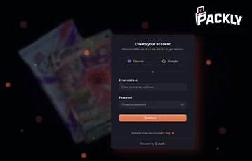 Packly.gg account registration form on dark interface