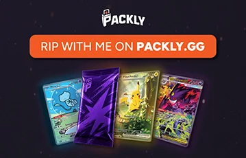 Packly.gg promotional display featuring collectible trading cards