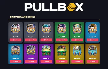 PullBox daily reward boxes progression interface