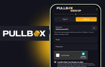 PullBox sign-up form displayed on mobile device