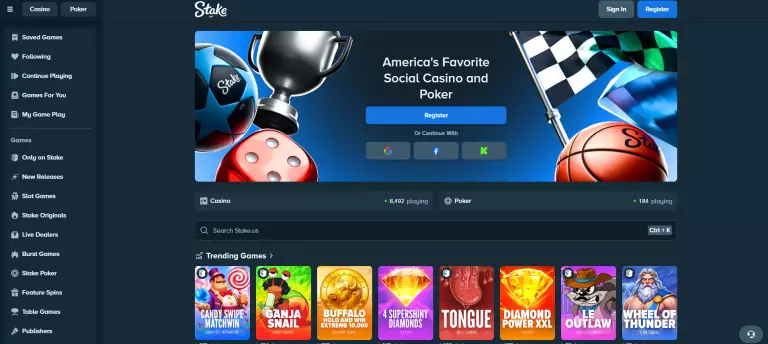 Stake.us Casino Pros and Cons Homepage